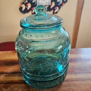 the pioneer woman large teal glass canister